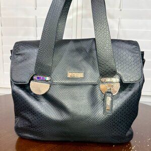 Cole Haan Embossed Leather Tote Bag Black Snake Print Gold Hardware